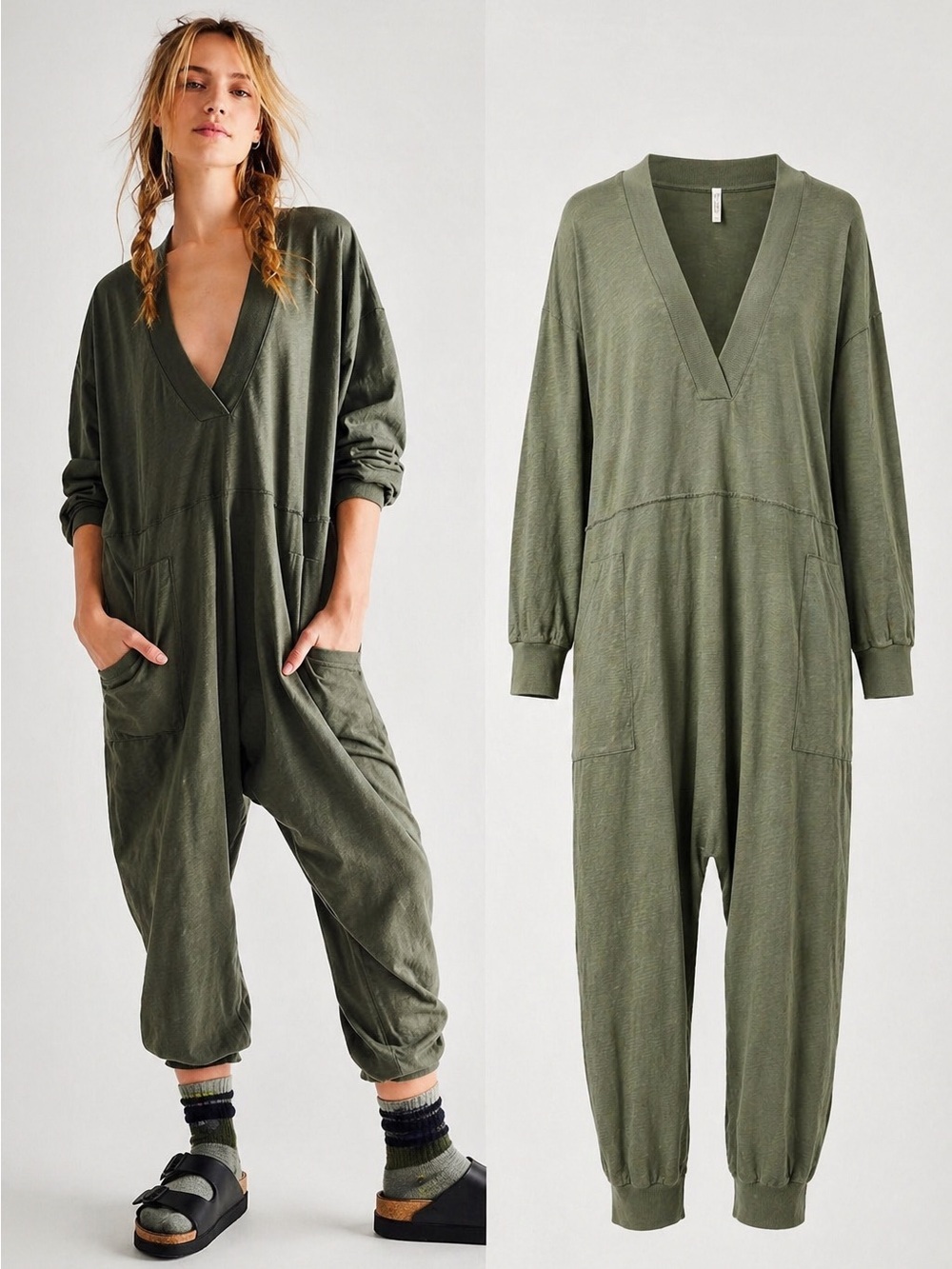 Free People Intimately | Just Because Onesie Jumpsuit Olive Green Slouchy | XL - Picture 1 of 6